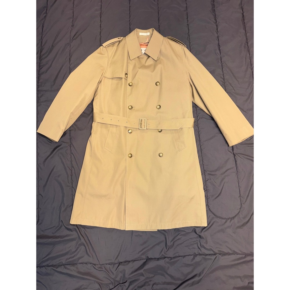 Misty Harbor Mens Trench Coat Tan Khaki Double Breasted Removable Liner Size 40R